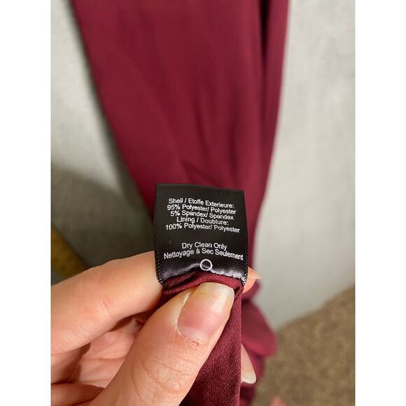 Dress The Population maroon Amy one shoulder crepe gown bridesmaid side slit M - Picture 13 of 13